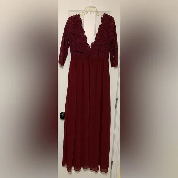 NWT Maniju L Formal Gown Burgundy Style m25891 Lace Bodice - Picture 7 of 9